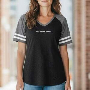 The Home Depot District Made Raglan V-Neck Tee Plus Size 3XL Grey Black Baseball